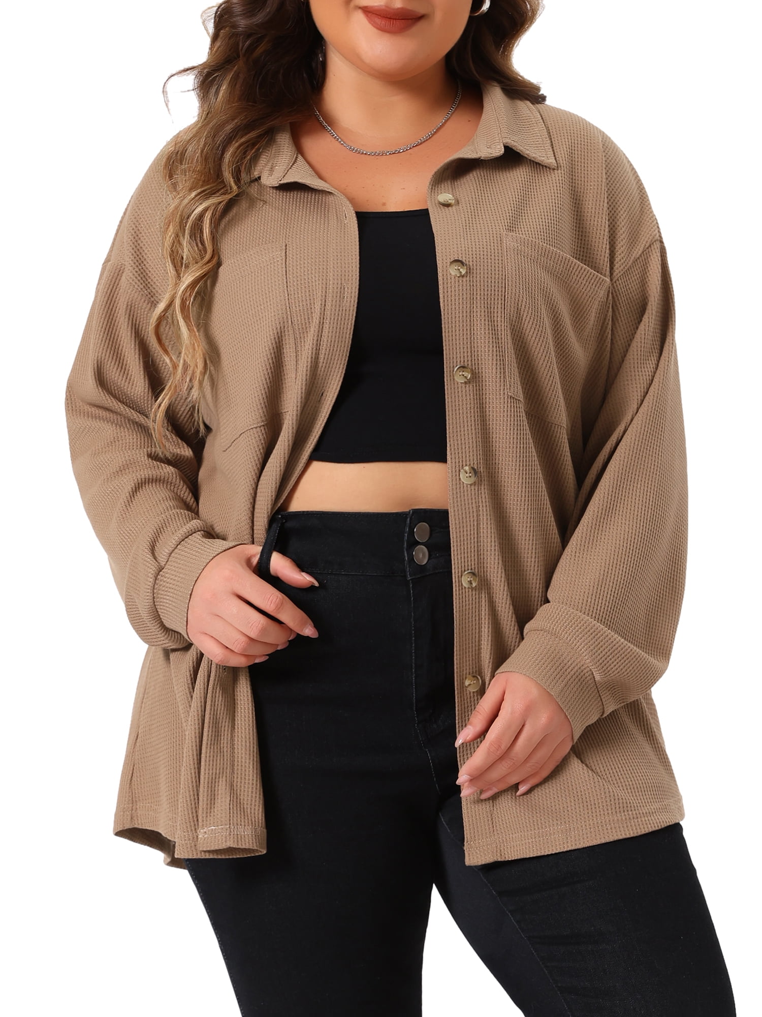 Agnes Orinda Women's Plus Size Classic Denim Jacket | Washed Finish, Frayed Hem, Button-Up | Oversized Fit In Multiple Colors