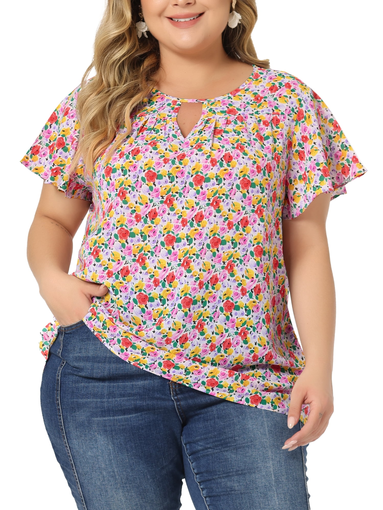 GRACE & GRANDEUR Women's Plus Size Keyhole Neck Short Sleeves
