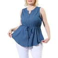 thumbnail image 1 of Agnes Orinda Women's Plus Size Shirts Denim V Neck Drawstring Waist Sleeveless Chambray Tops, 1 of 6
