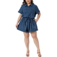 thumbnail image 1 of Agnes Orinda Women's Plus Size Short Jumpsuits Button Down Roll Sleeve Belted 1 Piece Rompers with Pockets 2X Dark Blue, 1 of 6
