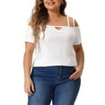 thumbnail image 1 of Agnes Orinda Women's Plus Size Tops Cold Shoulder Cut Out Short Sleeve Criss Cross Summer Casual Blouse 3X White, 1 of 6