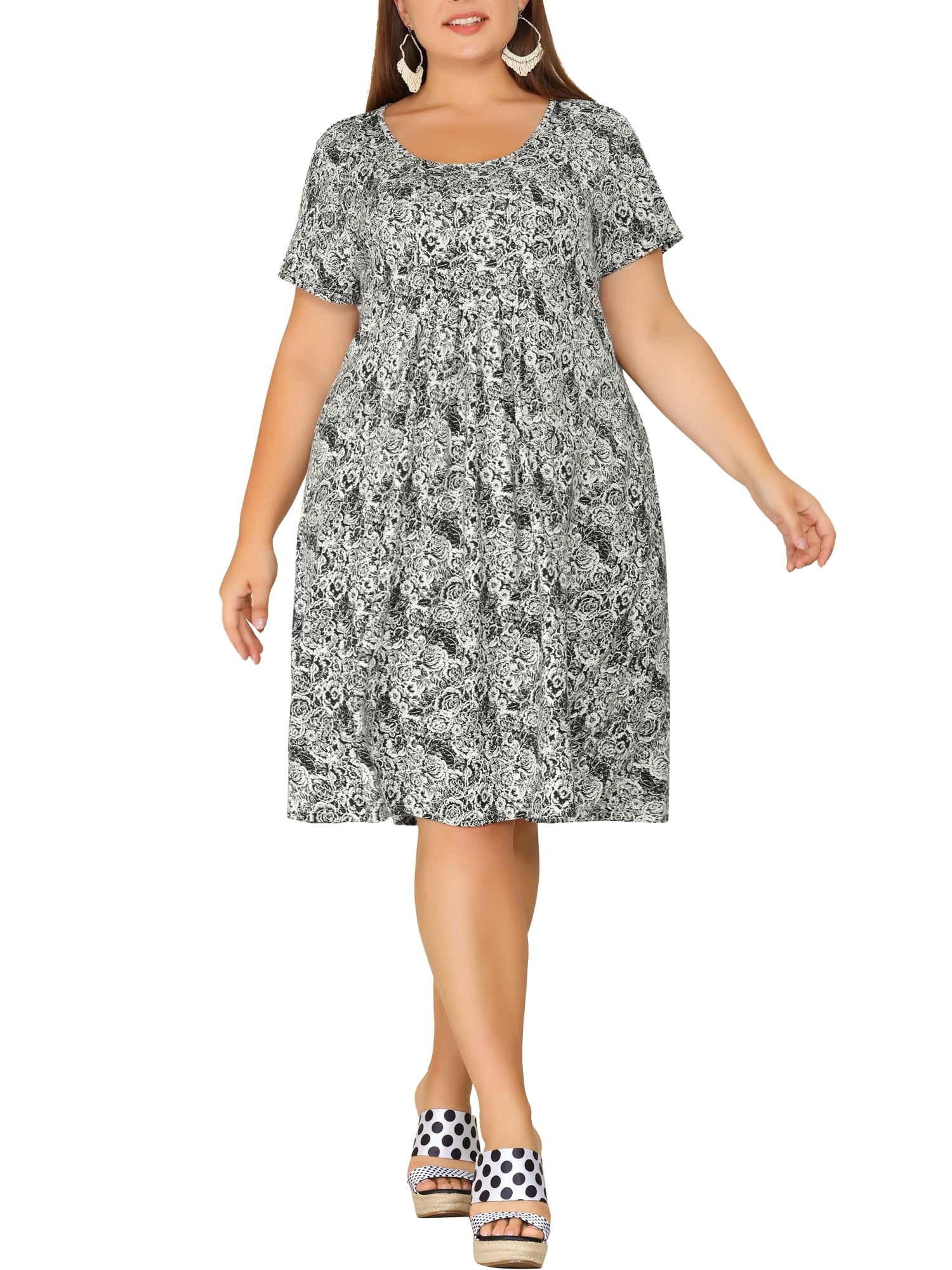 Agnes Orinda Women's Plus Size Short Sleeve Comfortable Babydoll Pleat ...