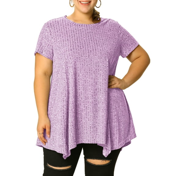 Agnes Orinda Plus Size Tunic Tops for Women Summer Crew Neck Flowy Swing Loose Short Sleeve Knit T Shirt Tops Blouse Casual 2X Purple