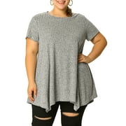 AGNES ORINDA Plus Size Tunic Tops for Women Summer Crew Neck Flowy Swing Loose Short Sleeve Knit T Shirt Tops Blouse Casual 3X Gray