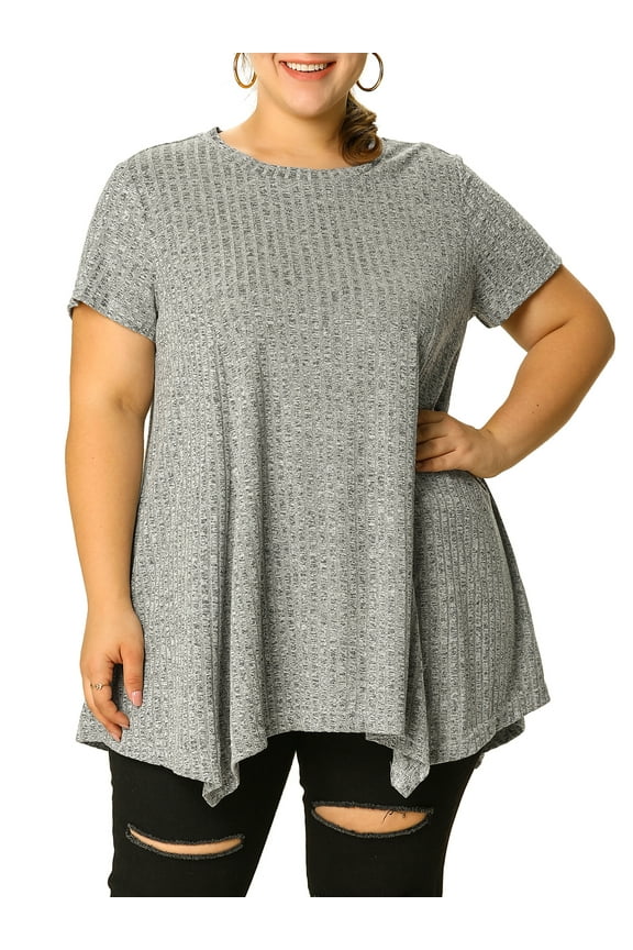Plus Size Tunic Tops for Women Summer Crew Neck Flowy Swing Loose Short Sleeve Knit T Shirt Tops Blouse Casual 3X Gray