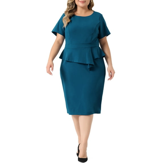 Agnes Orinda Women's Plus Size Short Sleeve Work Formal Body-con Pencil Sheath Midi Wear-to-Work Dresses