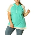 thumbnail image 1 of Agnes Orinda Women's Plus Size Short Sleeves Color Block Sport Activewear Drawstring Hoodie Top, 1 of 7