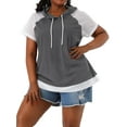 thumbnail image 1 of Agnes Orinda Women's Plus Size Short Sleeves Color Block Sport Activewear Drawstring Hoodie Top, 1 of 7