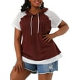 thumbnail image 1 of Agnes Orinda Women's Plus Size Short Sleeves Color Block Sport Activewear Drawstring Hoodie Top 1X Burgundy, 1 of 9