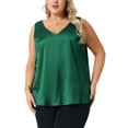 thumbnail image 1 of Agnes Orinda Plus Size Silk Satin Tank Tops for Women V Neck Casual Cami Sleeveless Blouses Summer Basic Camisole 2X Dark Green, 1 of 7