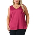thumbnail image 1 of Agnes Orinda Plus Size Silk Satin Tank Tops for Women V Neck Casual Cami Sleeveless Blouses Summer Basic Camisole 3X Rose Red, 1 of 7