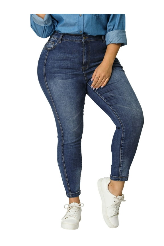 Women's Plus Size Skinny Jeans Mid Rise Stretch Washed Casual Denim Jean Leggings 2X Blue