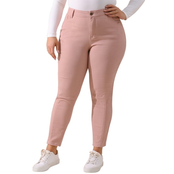 Agnes Orinda Women's Plus Size Skinny Jeans Mid Rise Stretch Washed Casual Denim Jean Leggings 2X Pink