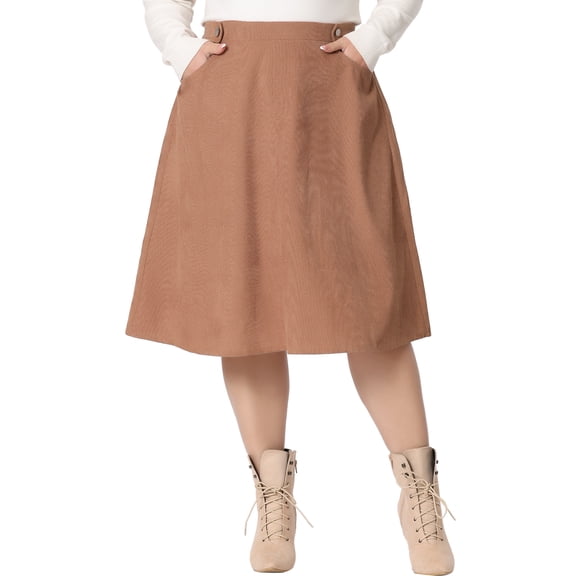 Agnes Orinda Women's Plus Size Skirt Casual Knee a Line Faux Suede Skirts