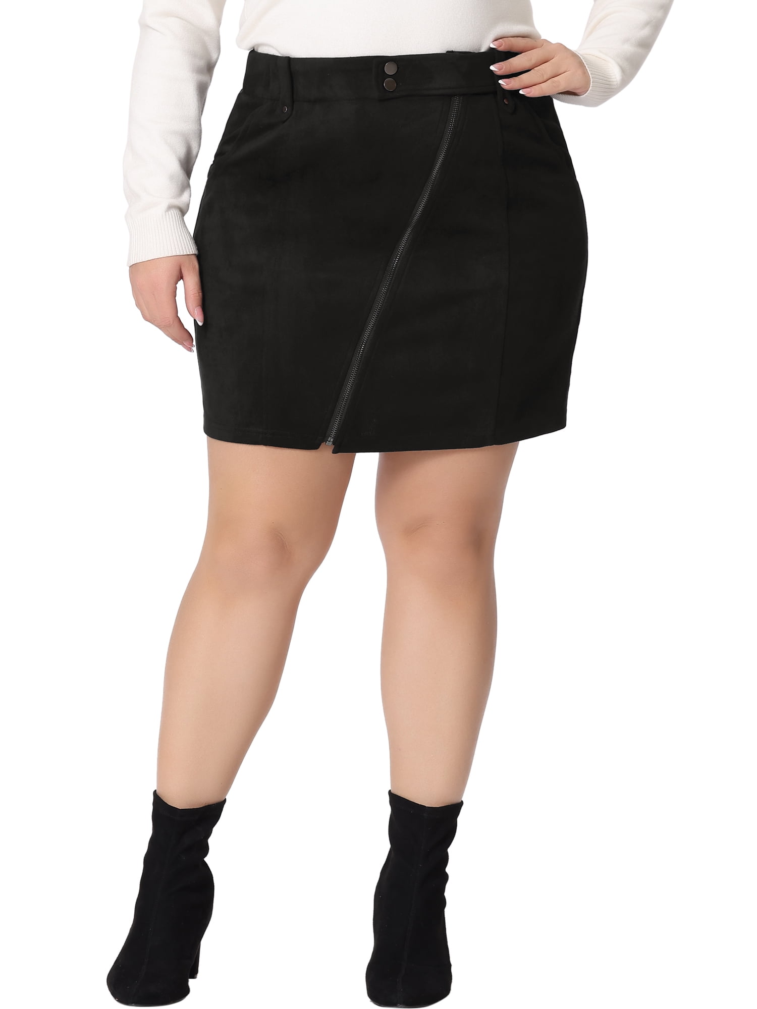 Agnes Orinda Women's Plus Size Skirt Faux Suede Zipper Front