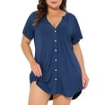 thumbnail image 1 of Agnes Orinda Women's Plus Size Sleepshirt Short Sleeve Soft Pajamas Dress V Neck Button Down Nightgown 1X Navy Blue, 1 of 7