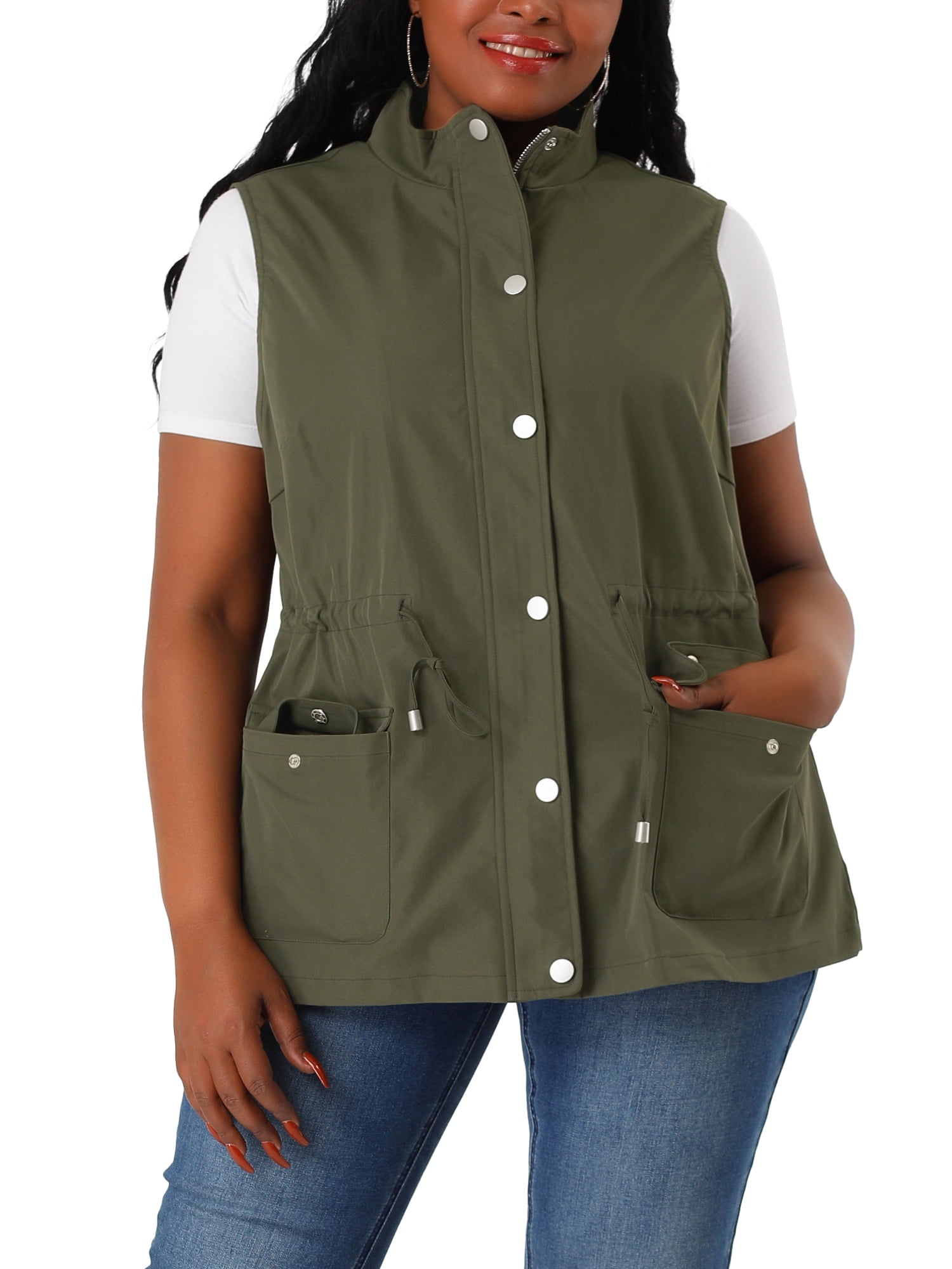 Agnes Orinda Women's Lightweight Plus Size Vest Jacket with Cargo