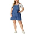 thumbnail image 1 of CURVY GLAM Women's Plus Size Sleeveless Square Neck Tie Shoulder Romper Shorts 1X Blue, 1 of 7