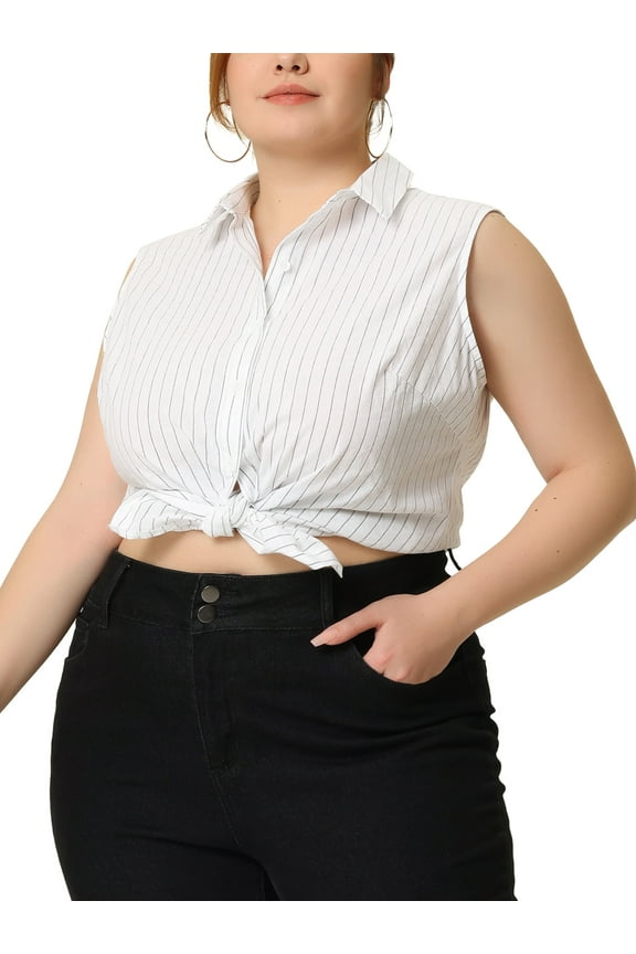 Women's Plus Size Shirts Sleeveless Summer Casual Button Down Tank Tops 2X White
