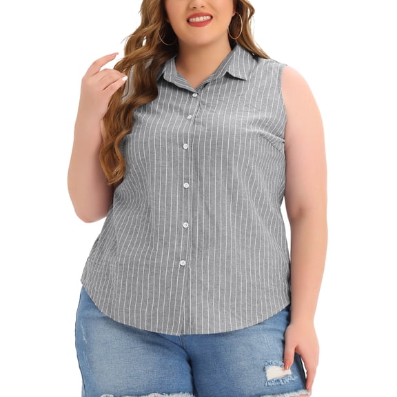 Agnes Orinda Women's Plus Size Shirts Sleeveless Summer Casual Button Down Tank Tops 3X Black