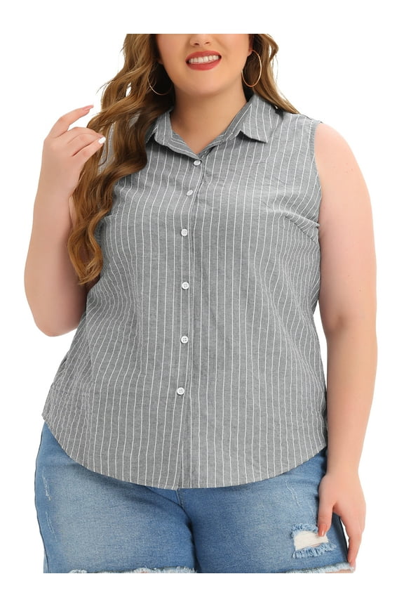 Women's Plus Size Shirts Sleeveless Summer Casual Button Down Tank Tops 3X Black