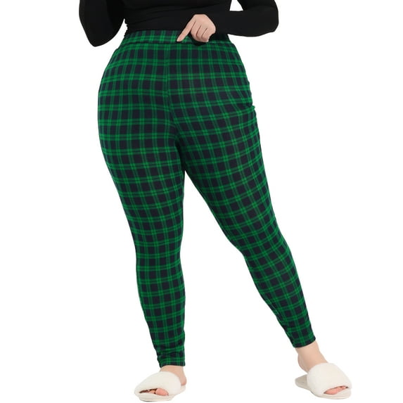Agnes Orinda Women's Plus Size Slim Stretch Plaid Pajamas Sleeppant 3X Green