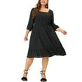 thumbnail image 1 of Agnes Orinda Women's Plus Size Smock Waist Swiss Dots 3/4 Sleeves Midi Dress 2X Black, 1 of 6