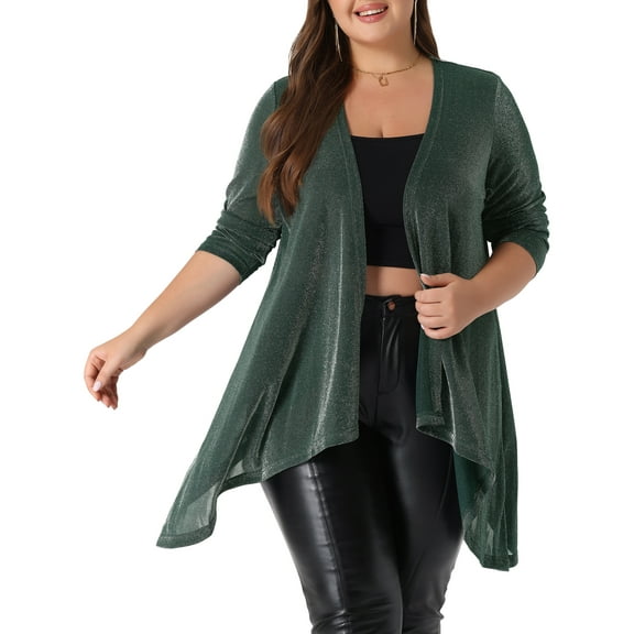 Agnes Orinda Women's Plus Size Sparkly Cardigan Metallic Shrug Long Sleeve Shiny Sequin Party Cardigan 4X Dark Green