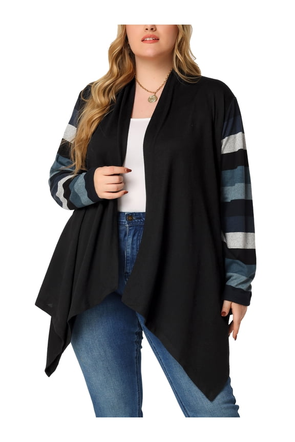 Women's Plus Size Cardigan Stripe Lightweight Sweater Outerwear 1X Black