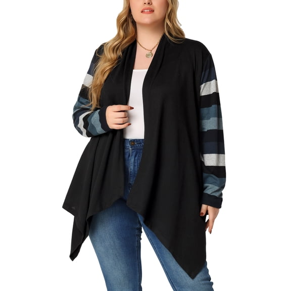 GRACE & GRANDEUR Women's Plus Size Cardigan Stripe Lightweight Sweater Outerwear 3X Black