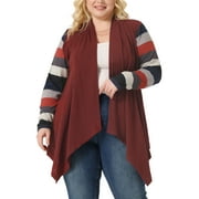 GRACE & GRANDEUR Women's Plus Size Stripe Print Long Sleeve Knit Cardigan 3X Caramel Red