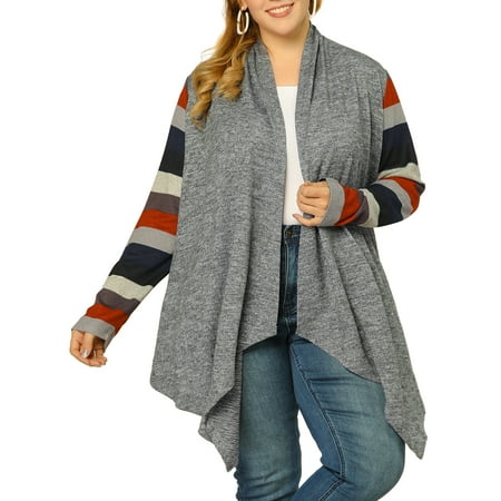 GRACE & GRANDEUR Women's Plus Size Cardigan Stripe Lightweight Sweater Outerwear 4X Gray