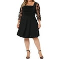 thumbnail image 1 of Agnes Orinda Women's Plus Size Easter Square Neck Sheer Long Sleeve Ruffle Flowy A-Line Midi Dress 1X Black, 1 of 6