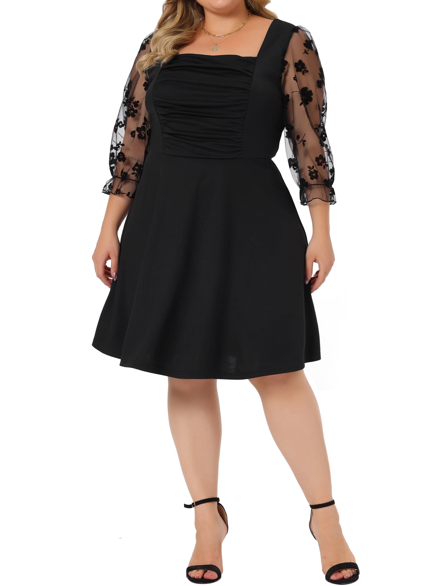 fitted lace wedding dress Ever-Pretty Inclusive High-Slit Chiffon Plus Size Bridesmaid Dress with Long Sleeves and Waist Pleating main image 0