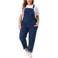 thumbnail image 1 of Agnes Orinda Women's Plus Size Stretch Adjustable Strap Bib Denim Summer Fashion Jumpsuits 2X Dark Blue, 1 of 6