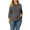 thumbnail image 1 of Agnes Orinda Plus Size Tops for Women 3/4 Sleeve Knit Striped Dressy Casual Blouse Asymmetric Neck Fashion t Shirt 2X Blue, 1 of 8