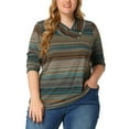 thumbnail image 1 of Agnes Orinda Plus Size Tops for Women 3/4 Sleeve Knit Striped Dressy Casual Blouse Asymmetric Neck Fashion t Shirt 4X Lake Blue, 1 of 7