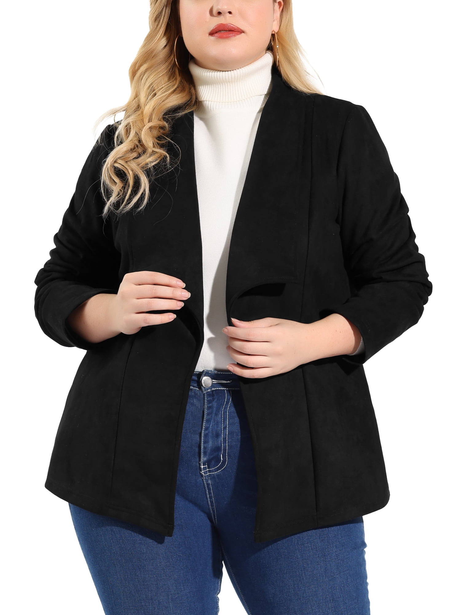 Agnes Orinda Women's Plus Size Suede Jackets Lapel Drop Shoulder Long ...