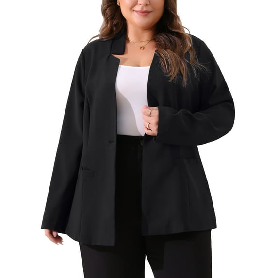 Agnes Orinda Women's Plus Size Suit Blazer Wear-to-Work Button Long Sleeve Blazers Jackets 3X Black