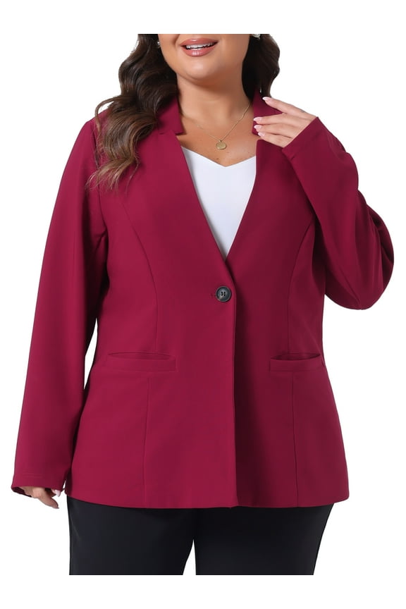 Women's Plus Size Suit Blazer Wear-to-Work Button Long Sleeve Blazers Jackets 4X Burgundy