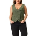 thumbnail image 1 of Agnes Orinda Women's Plus Size Suit Vest Double Breasted Vintage Lapel Collar Dressy Waistcoat Vest with 2 Pockets 3X Army Green, 1 of 6