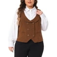 thumbnail image 1 of Agnes Orinda Women's Plus Size Suit Vest Double Breasted Vintage Lapel Collar Dressy Waistcoat Vest with 2 Pockets 4X Brown, 1 of 6
