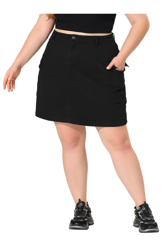 Plus Size Skirt for Women A Line Causal Above Knee Zip Front Flare Skirts 2025 3X Black