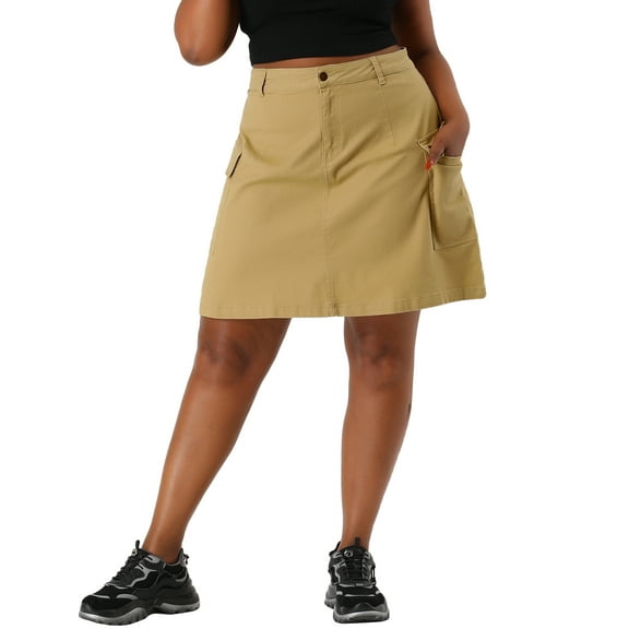 Plus Size Skirt for Women A Line Causal Above Knee Zip Front Flare Skirts 2025 4X Khaki