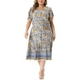 thumbnail image 1 of Agnes Orinda Women's Plus Size V Neck Short Sleeves Floral Summer Beach Casual Boho A Line Midi Dress 2X Beige, 1 of 7