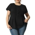thumbnail image 1 of Agnes Orinda Women's Plus Size Summer Button Front Short Sleeve Work Peplum Blouse 3X Black, 1 of 7