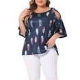 thumbnail image 1 of Agnes Orinda Women's Plus Size Summer Casual Short Feather Print Cold Shoulder Ruffle Blouses, 1 of 5