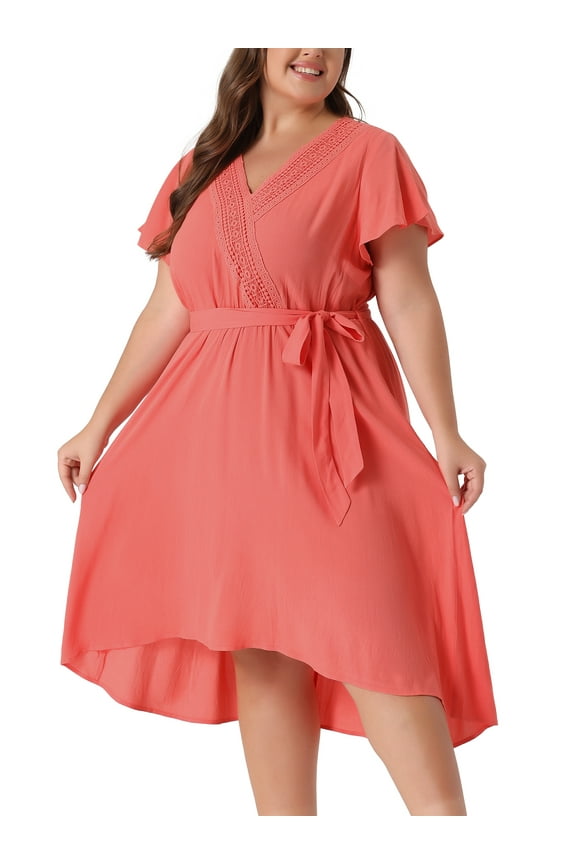 Women's Plus Size Summer Dress Boho Short Sleeve High Low a Line Beach Midi Dress