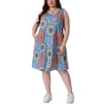 thumbnail image 1 of Agnes Orinda Women's Plus Size Summer Dress Crew Neck Sleeveless Beach Midi Sundress with Pockets 4X Yellow Blue, 1 of 5