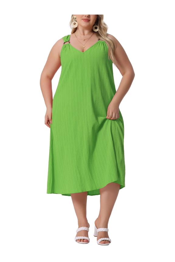 Women's Plus Size Summer Dress V Neck Sleeveless Sundresses Casual Maxi Tank Dresses 3X Grass Green